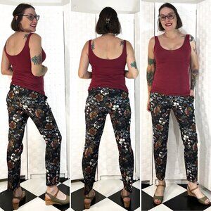 JL Jules and Leopold floral print ankle pants beautiful blue taupe and maroon to